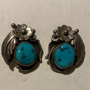 Vintage Turquoise Clip-on Earrings - tested, Sterling